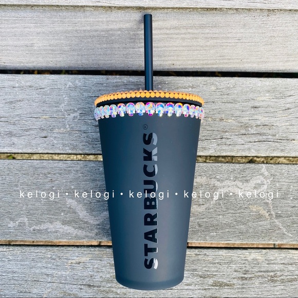 🧡NEW🖤Starbucks Skull Diamond & Neon Orange Cup - Picture 2 of 8